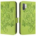 For Samsung Galaxy Note10+ Embossed Rose RFID Anti-theft Leather Phone Case(Green) - 2