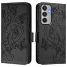 For Samsung Galaxy M35 Embossed Rose RFID Anti-theft Leather Phone Case(Black) - 3