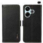 For Redmi 13 4G KHAZNEH Side-Magnetic Litchi Genuine Leather RFID Phone Case(Black) - 1