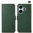 For Redmi 13 4G KHAZNEH Side-Magnetic Litchi Genuine Leather RFID Phone Case(Green) - 1