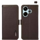 For Redmi 13 4G KHAZNEH Side-Magnetic Litchi Genuine Leather RFID Phone Case(Brown) - 1