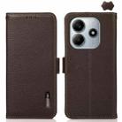 For Redmi Note 14 5G KHAZNEH Side-Magnetic Litchi Genuine Leather RFID Phone Case(Brown) - 1
