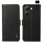 For Redmi Turbo 4 / Poco X7 Pro KHAZNEH Side-Magnetic Litchi Genuine Leather RFID Phone Case(Black) - 1