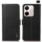For Redmi 13x KHAZNEH Side-Magnetic Litchi Genuine Leather RFID Phone Case(Black) - 1