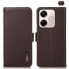 For Redmi 13x KHAZNEH Side-Magnetic Litchi Genuine Leather RFID Phone Case(Brown) - 1