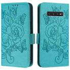 For Samsung Galaxy S10+ Embossed Rose RFID Anti-theft Leather Phone Case(Light Blue) - 2