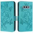 For Samsung Galaxy S10e Embossed Rose RFID Anti-theft Leather Phone Case(Light Blue) - 2