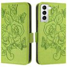 For Samsung Galaxy S21 5G Embossed Rose RFID Anti-theft Leather Phone Case(Green) - 2