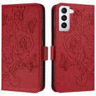 For Samsung Galaxy S21 5G Embossed Rose RFID Anti-theft Leather Phone Case(Red) - 2