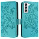 For Samsung Galaxy S21 5G Embossed Rose RFID Anti-theft Leather Phone Case(Light Blue) - 2