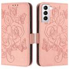 For Samsung Galaxy S21 5G Embossed Rose RFID Anti-theft Leather Phone Case(Pink) - 2