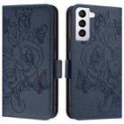 For Samsung Galaxy S21 5G Embossed Rose RFID Anti-theft Leather Phone Case(Dark Blue) - 2