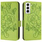 For Samsung Galaxy S21 FE 5G Embossed Rose RFID Anti-theft Leather Phone Case(Green) - 2