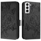 For Samsung Galaxy S21 FE 5G Embossed Rose RFID Anti-theft Leather Phone Case(Black) - 2