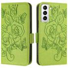 For Samsung Galaxy S21+ 5G Embossed Rose RFID Anti-theft Leather Phone Case(Green) - 2