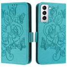 For Samsung Galaxy S21+ 5G Embossed Rose RFID Anti-theft Leather Phone Case(Light Blue) - 2