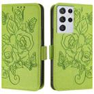 For Samsung Galaxy S21 Ultra 5G Embossed Rose RFID Anti-theft Leather Phone Case(Green) - 2