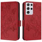 For Samsung Galaxy S21 Ultra 5G Embossed Rose RFID Anti-theft Leather Phone Case(Red) - 2