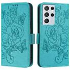 For Samsung Galaxy S21 Ultra 5G Embossed Rose RFID Anti-theft Leather Phone Case(Light Blue) - 2