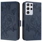 For Samsung Galaxy S21 Ultra 5G Embossed Rose RFID Anti-theft Leather Phone Case(Dark Blue) - 2