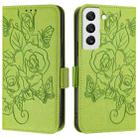 For Samsung Galaxy S22 5G Embossed Rose RFID Anti-theft Leather Phone Case(Green) - 2