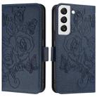 For Samsung Galaxy S22 5G Embossed Rose RFID Anti-theft Leather Phone Case(Dark Blue) - 2