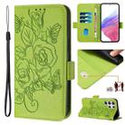 For Samsung Galaxy S22 Ultra 5G Embossed Rose RFID Anti-theft Leather Phone Case(Green) - 1