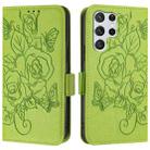 For Samsung Galaxy S22 Ultra 5G Embossed Rose RFID Anti-theft Leather Phone Case(Green) - 2