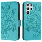 For Samsung Galaxy S22 Ultra 5G Embossed Rose RFID Anti-theft Leather Phone Case(Light Blue) - 2