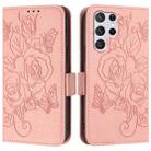 For Samsung Galaxy S22 Ultra 5G Embossed Rose RFID Anti-theft Leather Phone Case(Pink) - 2