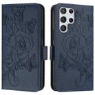 For Samsung Galaxy S22 Ultra 5G Embossed Rose RFID Anti-theft Leather Phone Case(Dark Blue) - 2