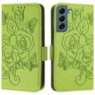 For Samsung Galaxy S22+ 5G Embossed Rose RFID Anti-theft Leather Phone Case(Green) - 2