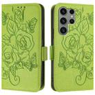 For Samsung Galaxy S23 Ultra 5G Embossed Rose RFID Anti-theft Leather Phone Case(Green) - 2