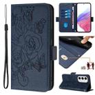 For Samsung Galaxy S24 FE 5G Embossed Rose RFID Anti-theft Leather Phone Case(Dark Blue) - 1