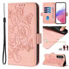 For Samsung Galaxy S24+ 5G Embossed Rose RFID Anti-theft Leather Phone Case(Pink) - 1