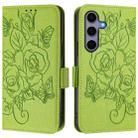 For Samsung Galaxy S25 5G Embossed Rose RFID Anti-theft Leather Phone Case(Green) - 2