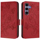 For Samsung Galaxy S25 5G Embossed Rose RFID Anti-theft Leather Phone Case(Red) - 2