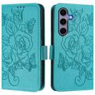 For Samsung Galaxy S25 5G Embossed Rose RFID Anti-theft Leather Phone Case(Light Blue) - 2