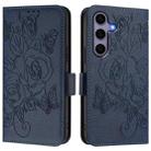 For Samsung Galaxy S25 5G Embossed Rose RFID Anti-theft Leather Phone Case(Dark Blue) - 2
