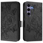 For Samsung Galaxy S25 5G Embossed Rose RFID Anti-theft Leather Phone Case(Black) - 2