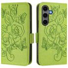 For Samsung Galaxy S25+ 5G Embossed Rose RFID Anti-theft Leather Phone Case(Green) - 2