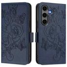 For Samsung Galaxy S25+ 5G Embossed Rose RFID Anti-theft Leather Phone Case(Dark Blue) - 2