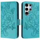 For Samsung Galaxy S25 Ultra 5G Embossed Rose RFID Anti-theft Leather Phone Case(Light Blue) - 2