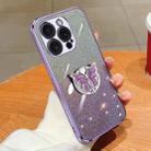 For iPhone 15 Pro Plated Gradient Glitter Butterfly Holder TPU Phone Case(Purple) - 1