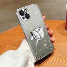 For iPhone 15 Plus Plated Gradient Glitter Butterfly Holder TPU Phone Case(Silver) - 1