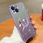 For iPhone 15 Plated Gradient Glitter Butterfly Holder TPU Phone Case(Purple) - 1