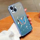 For iPhone 14 Plus Plated Gradient Glitter Butterfly Holder TPU Phone Case(Sierra Blue) - 1