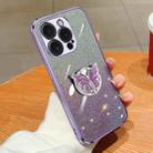 For iPhone 14 Pro Max Plated Gradient Glitter Butterfly Holder TPU Phone Case(Purple) - 1
