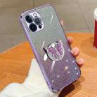 For iPhone 12 Pro Plated Gradient Glitter Butterfly Holder TPU Phone Case(Purple) - 1