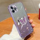 For iPhone 11 Pro Max Plated Gradient Glitter Butterfly Holder TPU Phone Case(Purple) - 1